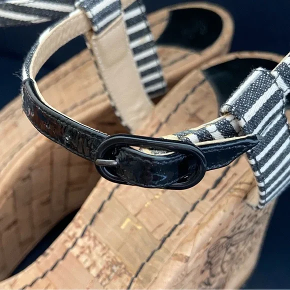 CHANEL Vintage Authentic Striped Fabric Platform Wedge Sandals w/ Cork Sole - Picture 12 of 15